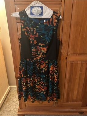 A. Byer Black Panel Multicolor Abstract Mini Dress